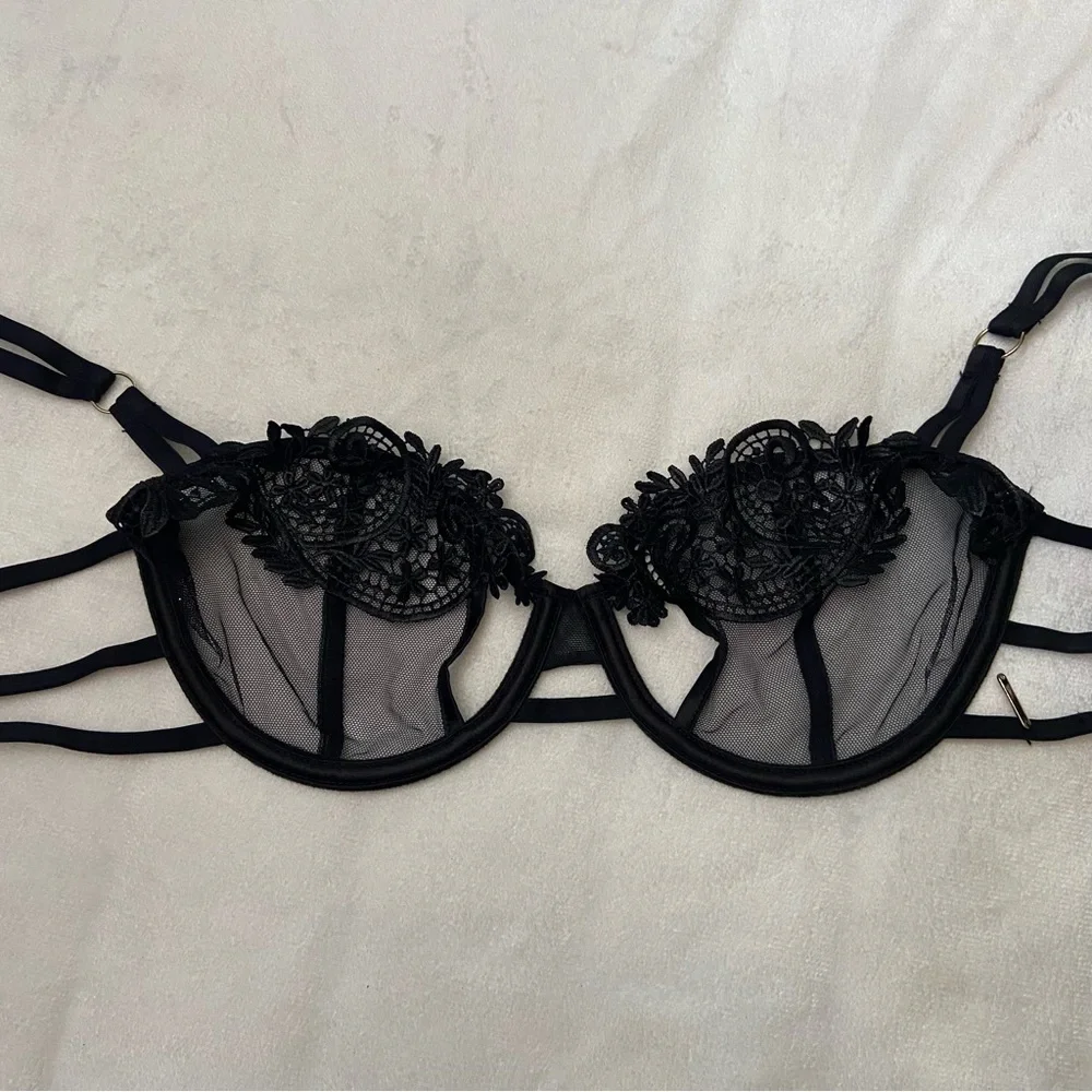 New! Bluebella Julienne Black Sheer Lace embroidered floral Bra 1841